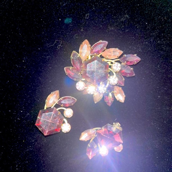 STUNNING ANTIQUE EARRINGS & BROCH SET - Picture 1 of 4